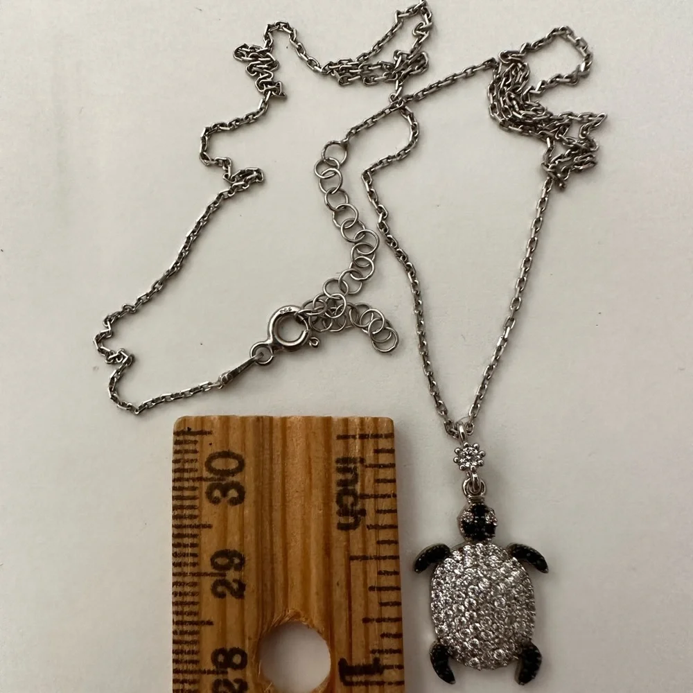 925 Silver turtle necklace cz